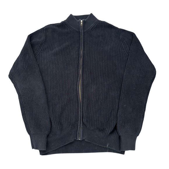 L.L. Bean Other - LL Bean Mens Full Zip Ribbed Knit Sweater Jacket Navy Blue XL Reg Heavyweight